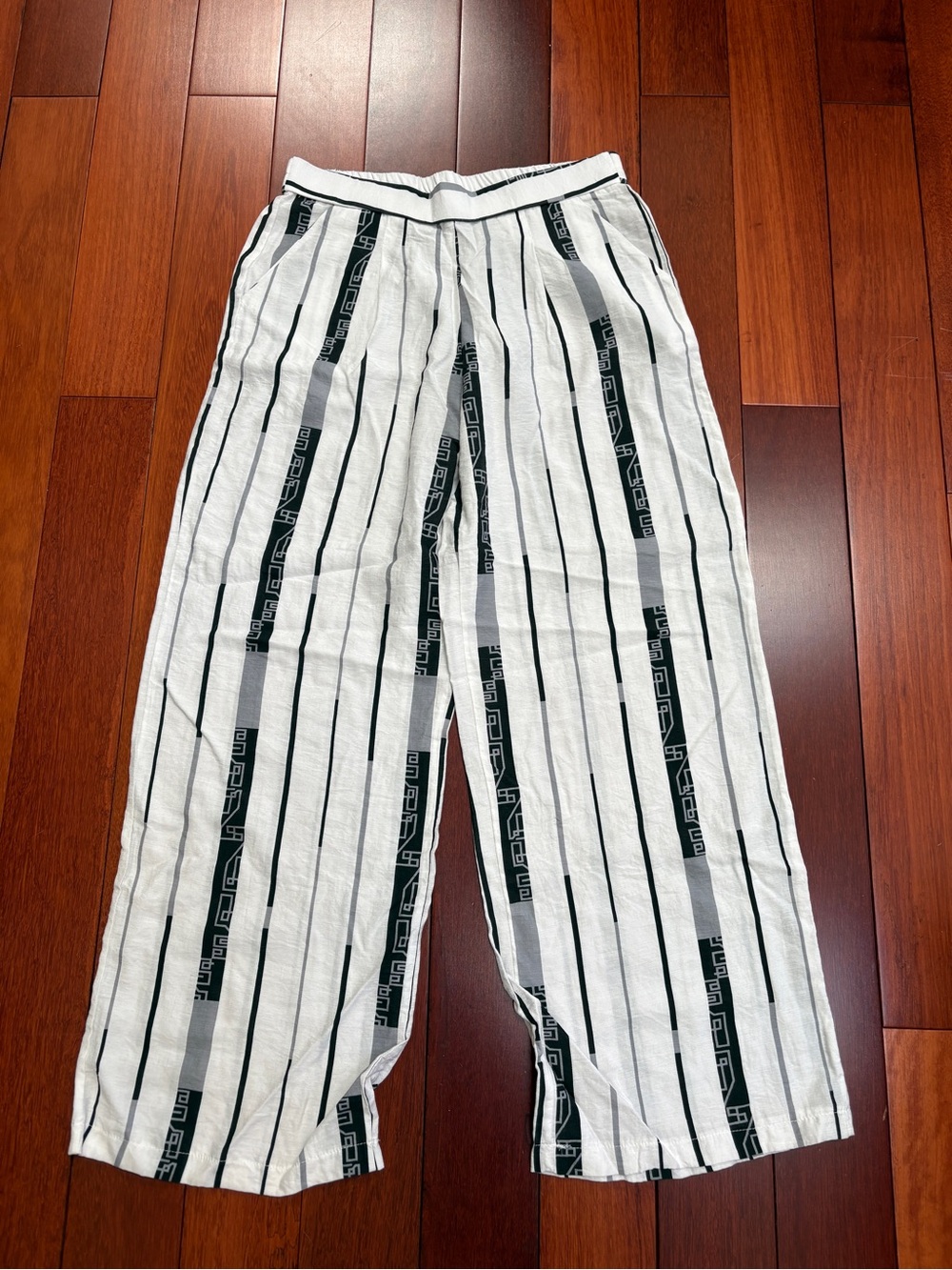 Women's White Wide-Leg Striped Pants